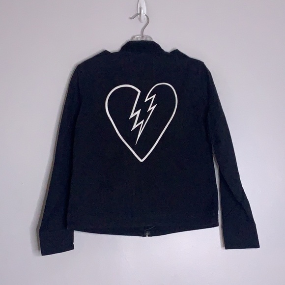 ZADIG & VOLTAIRE black Kavy Embroidered broken heart love denim jacket small new - Picture 6 of 11